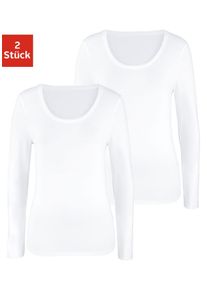 Langarmshirt Vivance "aus elastischer Baumwoll-Qualit&auml;t", Damen, Gr. 36/38, wei&szlig;, Single Jersey, Obermaterial: 95% Baumwolle, 5% Elasthan, unifarben, Basic, bequem normal, tiefer Rundhals, Shirts Langarmshirt, Topseller
