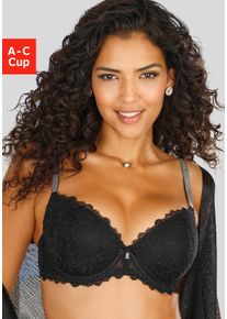 Push-up-BH Lascana, Damen, Gr. 80, Cup C, schwarz, Spitze, Obermaterial: 62% Polyamid, 28% Polyester, 10% Elasthan, BHs Push-up-BH, mit edlen Strasstr&auml;gern, aus Stickereispitze, sexy Dessous