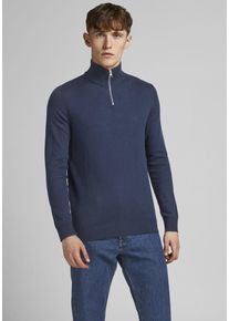 Jack & Jones Strickpullover JACK & JONES "EMIL KNIT HALF ZIP", Herren, Gr. XL, blau (navy), Feinstrick, Obermaterial: 60% Baumwolle, 20% Nylon, 20% Viskose, schmal h&uuml;ftlang, Rundhals, Pullover Strickpullover, mit kurzem Rei&szlig;verschluss im Troyer-Look