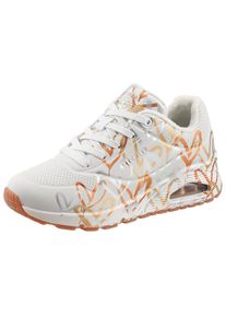 Sneaker Skechers "UNO - METALLIC LOVE", Damen, Gr. 38, gold (wei&szlig;, goldfarben), Lederimitat, Schuhe Sneaker, Freizeitschuh, Halbschuh, Schn&uuml;rschuh mit trendigen Metallic-Print