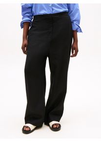 Leinenhose Tommy Hilfiger Curve "CRV ESS LINEN TAILORED STRT PANT", Damen, Gr. 46, N-Gr, schwarz, Web, Obermaterial: 76% Leinen, 24% Lyocell, unifarben, bequem lang, Hosen Leinenhose