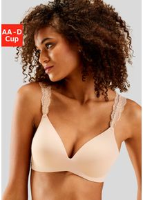 Push-up-BH Lascana, Damen, Gr. 75, Cup AA, braun (toffee), Microtouch, Obermaterial: 60% Polyamid, 35% Polyester, 5% Elasthan, BHs Push-up-BH, ohne B&uuml;gel mit wundersch&ouml;nen Spitzentr&auml;gern, Dessous, Topseller
