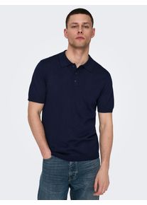 Only & Sons Poloshirt ONLY & SONS "ONSWYLER LIFE REG 14 SS POLO KNIT NOOS", Herren, Gr. S, blau (schwarz navy), Strick, Obermaterial: 78% Viskose, 22% Polyester, unifarben, regular fit, Shirts Poloshirt
