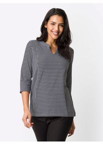 3/4-Arm-Shirt "Freizeitshirt", Damen, Gr. 56, schwarz-wei&szlig; (schwarz, wei&szlig;, gestreift), 100% Baumwolle, gemustert, gestreift, V-Ausschnitt, Shirts 3/4-Arm-Shirt