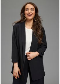 Longblazer LAURA SCOTT CURVE, Damen, Gr. 54, schwarz, Web, Obermaterial: 95% Polyester, 5% Elasthan. Futter: 100% Polyester, unifarben, figurumspielend Po-bedeckend, Blazer Longblazer, feminin geschnittener Blazer, figurumspielende Passform, Topseller