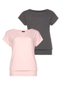 H.I.S. T-Shirt H.I.S "aus Viskose", Damen, Gr. 56/58, bunt (anthrazit, rosa), Obermaterial: 95% Viskose, 5% Elasthan. Obermaterial Melange: 57% Baumwolle, 38% Polyester, 5% Elasthan, figurumspielend, Shirts T-Shirt, Kurzarm, sportliche Passform, im 2er-Pack, auch in gro&szlig;en Gr&ouml;&szlig;en, Topseller