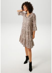 Tunikakleid Aniston CASUAL, Damen, Gr. 48, N-Gr, braun (hellbeige, schwarz, hellbraun), Web, Obermaterial: 100% Viskose, bedruckt, l&auml;ssig geschnitten knieumspielend, V-Ausschnitt, Volant, Kleider Tunikakleid, mit extravagantem Animal-Print, Topseller