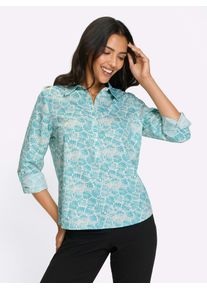 Langarmbluse Classic Basics, Damen, Gr. 56, mint, wei&szlig;, bedruckt, 100% Polyester, bedruckt, gemustert, Blusen Langarmbluse