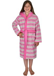 W&ouml;rner Kinderbademantel W&Ouml;RNER "Ringel" Gr. 164, lila (orchidee), L:95cm, Baumwoll-Webfrottier, Hausm&auml;ntel, Kinderbademantel, Streifenmuster, mit Taschen, maschinenwaschbar, trocknergeeignet