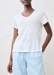 T-Shirt bonprix "Shirt aus reinem Leinen", Damen, Gr. 44/46 (L), wei&szlig;, Web, Obermaterial: 100% Leinen, unifarben, figurumspielend normal, V-Ausschnitt, gerader Abschluss, Shirts T-Shirt, figurumspielende Passform, Kurzarm, V-Ausschnitt, aus Leinen