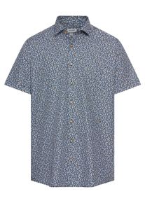 Kurzarmhemd OLYMP "Level 5", Herren, Gr. 43, N-Gr, blau (marine), Web, Obermaterial: 100% Baumwolle, figurbetont, Hemden Kurzarmhemd, floraler Alloverprint