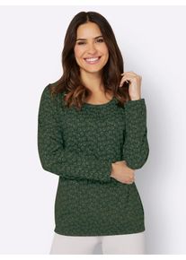 Langarmshirt Classic Basics "Langarm-Shirt", Damen, Gr. 48, gr&uuml;n (moos, eucalyptus, bedruckt), 100% Baumwolle, gebl&uuml;mt, gemustert, mehrfarbig, Rundhals, Shirts Langarmshirt