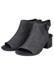 Sandalette Rieker, Damen, Gr. 42, schwarz (schwarz, schwarz), Textil, Schuhe Sandalette, Sommerschuh, Sandalette, Blockabsatz, in modischer Flecht-Optik