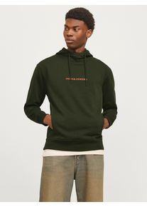 Jack & Jones Kapuzensweatshirt JACK & JONES "JJTREE SWEAT HOOD", Herren, Gr. S, gr&uuml;n (kombu gr&uuml;n print:jack, jones), angeraute Sweatware, Obermaterial: 65% Polyester, 35% Baumwolle, bedruckt, Sweatshirts Kapuzensweatshirt