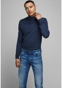 Jack & Jones Rollkragenpullover JACK & JONES "Emil Knit Roll", Herren, Gr. M, blau (navy), Obermaterial: 60% Baumwolle, 20% Nylon, 20% Viskose, schmal h&uuml;ftbedeckend, Rundhals, Pullover Rollkragenpullover