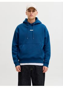Jack & Jones Kapuzensweatshirt JACK & JONES "JCOCLUB BACKPRINT SWEAT HOOD", Herren, Gr. M, poseidon, angeraute Sweatware, Obermaterial: 60% Baumwolle, 40% Polyester, bedruckt, relaxed fit normal, Rundhals, Rippb&uuml;ndchen, Sweatshirts Kapuzensweatshirt, mit Print