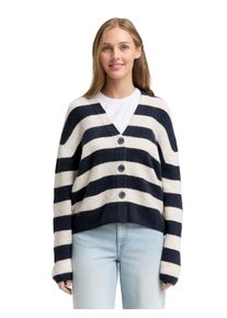 Cardigan Tom Tailor Denim, Damen, Gr. XL, navy sanftes wei&szlig; stripe, Strick, Obermaterial: 62% Polyacryl, 25% Polyester, 10% Baumwolle, 3% sonstige Fasern, gestreift, regular fit taillenbedeckt, V-Ausschnitt, Strickjacken Cardigan, mit V-Ausschnitt
