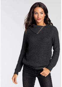 Strickpullover Laura Scott, Damen, Gr. 44, grau (dunkelgrau), Grobstrick, Obermaterial: 50% Baumwolle, 50% Polyacryl, meliert, l&auml;ssig geschnitten h&uuml;ftlang, Raglan&auml;rmel B&uuml;ndchen, Pullover Strickpullover, mit elegantem Glitzerdetail