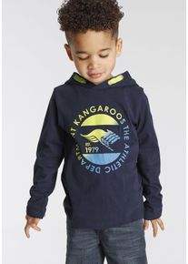 Langarmshirt Kangaroos "Shirt f&uuml;r kleine Jungen", Jungen, Gr. 92/98, blau (marine), Jersey, Obermaterial: 100% Baumwolle. Kapuzenfutter: 100% Baumwolle, bedruckt, Basic h&uuml;ftlang, Shirts Langarmshirt, Kapuzenshirt mit Print