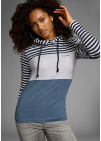 Kapuzenshirt Kangaroos, Damen, Gr. 52/54, bunt (wei&szlig;, marine, rauchblau), Rippware, Obermaterial: 100% Baumwolle. Kapuzenfutter: 100% Baumwolle, gestreift, figurbetont h&uuml;ftbedeckend, Shirts Kapuzenshirt, Langarm, sehr figurbetont, mit Colourblocking-Optik