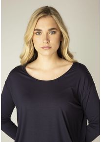 Langarmshirt Base Level "Yolanda", Damen, Gr. 38, blau (navy dunkelblau), Jersey, Obermaterial: 94% Viskose, 6% Elasthan, unifarben, figurbetont h&uuml;ftbedeckend, U-Boot-Ausschnitt, Shirts Langarmshirt, Weiter Schnitt mir formgebendem Einsatz in der H&uuml;fte