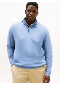 Tommy Hilfiger Big & Tall Troyer "BT-PIMA ORG CTN CASHMERE ZMOCK-B", Herren, Gr. 3XL, brisk blau, Strick, Obermaterial: 95% Baumwolle, 5% Kaschmir, TOMMY HILFIGER BIG & TALL, B&uuml;ndchen, Pullover Troyer, Gro&szlig;e Gr&ouml;&szlig;en