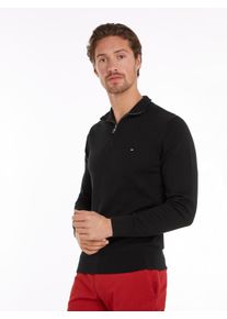 Troyer Tommy Hilfiger "PIMA ORG CTN CASHMERE ZIP MOCK", Herren, Gr. XXXL (58), schwarz, Obermaterial: 95% Baumwolle, 5% Kaschmir, Rippstrickb&uuml;ndchen, Pullover Troyer