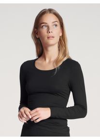 Langarmshirt Calida "Natural Comfort", Damen, Gr. XXS (32/34), schwarz, Single Jersey, Obermaterial: 92% Baumwolle, 8% Elasthan, unifarben, normal h&uuml;ftlang, Rundhals, Shirts Langarmshirt, elastisch, weich, lang&auml;rmelig, Rundhals-Ausschnitt, atmungsaktiv