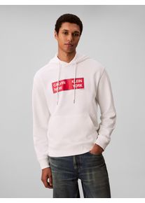 Kapuzensweatshirt Calvin Klein Jeans "LS EU 350TERRY CKNY BOX GRAPHIC", Herren, Gr. L, wei&szlig; (hellwei&szlig;), Sweatware, Obermaterial: 100% Baumwolle, unifarben, regular fit normal, Rundhals, eingesetzt B&uuml;ndchen, Sweatshirts Kapuzensweatshirt, Mit Rundhalsausschnitt, regular fit