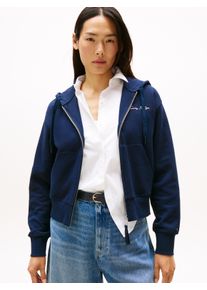 Sweatjacke Tommy Hilfiger "SCRIPT REG PIQUE ZIP-UP HOODIE", Damen, Gr. XXL (44), blau (schwarz night navy), Sweatware, Obermaterial: 85% Baumwolle, 15% Polyamid, unifarben, regular fit normal, Rundhals, Sweatjacken Sweatjacke, mit Tommy Hilfiger Script Logo-Schriftzug