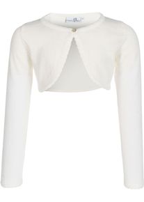 Bolero happy girls, M&auml;dchen, Gr. 92, beige (ecru), Strick, Obermaterial: 70% Baumwolle, 30% Polyester, Glitzermuster, unifarben, festlich, bauchfrei, Rundhals, gewellter Abschluss, Strickjacken Bolero, im dezenten Glitzerlook und mit gewellten Kanten