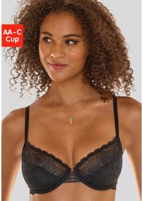 B&uuml;gel-BH Lascana, Damen, Gr. 75, Cup F, schwarz, Microtouch, Obermaterial: 89% Polyamid, 11% Elasthan, BHs B&uuml;gel-BH, mit dezent transparenter Spitze, Dessous