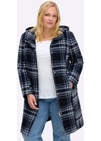 Wintermantel sheego, Damen, Gr. 52, tiefblau, eisblau, kariert, 90% Polyester, 10% Wolle, kariert, M&auml;ntel Wintermantel