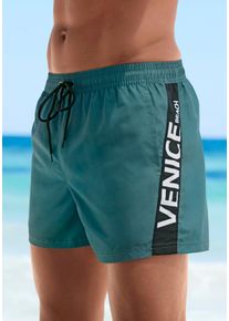 Badeshorts Venice Beach, Herren, Gr. M (50), N-Gr, gr&uuml;n, Microfaser, Recycling-Polyester, unifarben mit Farbeinsatz, Badehosen Badeshorts, mit gro&szlig;em Markenschriftzug