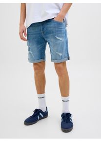 Jack & Jones Shorts JACK & JONES "JJIRICK JJFOX SHORTS CB 310 SN", Herren, Gr. XS, N-Gr, blau (blau denim pack:am 319 with breaks), Web, Obermaterial: 70% Baumwolle, 28% Polyester, 2% Elasthan, unifarben, regular fit kniefrei, Hosen Shorts, im Four-Pocket Style