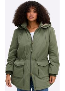 Parka sheego, Damen, Gr. 56, khaki, 84% Polyester, 16% Baumwolle, B&uuml;ndchen:95% Polyester, 5% Elasthan, Kapuzenfutter:100% Polyester, Wattierung:100% Polyester, unifarben, Jacken Parka