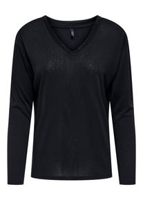 Langarmshirt Only "ONLHENRIETTA L/S V-NECK SHINE TOP JRS", Damen, Gr. M, schwarz detail:schwarz rhinestones, Jersey, Obermaterial: 70% Viskose, 30% Polyester, unifarben, regular fit, V-Ausschnitt, Shirts Langarmshirt