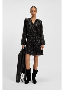 Paillettenkleid BOSS Orange "Dilloi Premium Damenmode", Damen, Gr. 40, N-Gr, schwarz 001, Web, Obermaterial: 95% Polyester, 5% Elasthan, unifarben, regular fit kniefrei, V-Ausschnitt, Kimono&auml;rmel elastischer Bund, Kleider Paillettenkleid, mit V-Ausschnitt, kurz geschnitten