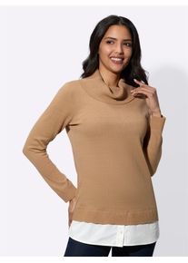 2-in-1-Pullover Classic Basics "2-in-1-Pullover", Damen, Gr. 46, wei&szlig; (camel, wei&szlig;), 100% Polyacryl, Webware:100% Baumwolle, unifarben, Pullover 2-in-1-Pullover