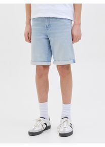 Jack & Jones Shorts JACK & JONES JUNIOR "JJIRICK bequem mit Stretch f&uuml;r optimale Bewegungsfreiheit", Jungen, Gr. 146, N-Gr, blau (blau denim), Web, Obermaterial: 48% Baumwolle, 26% Viskose, 25% Polyester, 1% Elasthan, unifarben, regular fit knielang, Hosen Shorts, unifarben, modisch, regular fit, Web
