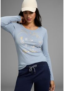 Langarmshirt Kangaroos, Damen, Gr. 48/50, blau (hellblau), Rippware, Obermaterial: 100% Baumwolle, kontrastfarbene Details, unifarben, k&ouml;rpernah h&uuml;ftbedeckend, Rundhals, Shirts Langarmshirt, mit Herz-Print