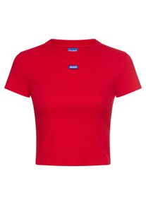 T-Shirt HUGO BLUE "Baby Tee", Damen, Gr. XXXL(46), rot (dunkelrot 601), Single Jersey, Obermaterial: 96% Baumwolle, 4% Elasthan, unifarben, slim fit bauchfrei, Rundhals, Shirts T-Shirt, in verk&uuml;rzter L&auml;nge