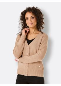 Cardigan CREATION L PREMIUM, Damen, Gr. 48, gelb (camel, meliert), 80% Schurwolle, 20% Kaschmir, meliert, unifarben, Strickjacken Cardigan