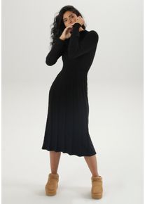 Strickkleid Aniston SELECTED, Damen, Gr. 44, N-Gr, schwarz, Strick, Obermaterial: 100% Polyester, Zopfmuster, unifarben, figurumspielend Midi, Rippstrickb&uuml;ndchen, Kleider Strickkleid, mit Zopfstrickmuster