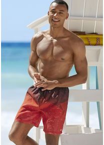 H.I.S. Badeshorts H.I.S, Herren, Gr. L (52), N-Gr, rot (rot bedruckt), Microfaser, Recycling-Polyester, Farbverlauf, bedruckt, Badehosen Badeshorts, mit Farbverlauf
