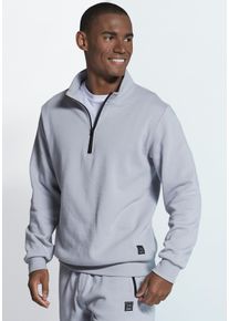 Sweatshirt John Devin, Herren, Gr. S (44/46), grau (hellgrau), angeraute Sweatware, Obermaterial: 60% Baumwolle, 40% Polyester, unifarben, bequem normal, Rundhals, angesetztes B&uuml;ndchen, Sweatshirts Sweatshirt, Troyer mit schwarzem Rei&szlig;verschluss am Kragen, aus Baumwoll-Mix, Topseller