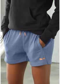 Relaxshorts BENCH. LOUNGEWEAR, Damen, Gr. 44/46, N-Gr, blau (jeans, meliert), Sweatware, Obermaterial: 60% Baumwolle, 40% Polyester, meliert, unifarben, Basic, Basic kurz, Hosen Relaxshorts, Sweathose mit kurzen Seitenschlitzen und seitliche Taschen, Loungewear, Topseller