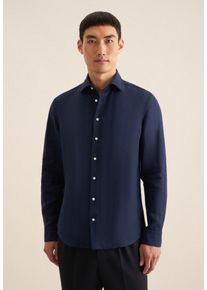 Businesshemd Seidensticker "Slim", Herren, Gr. L (42), normale &Auml;rmell&auml;ngen, blau (dunkelblau), 100% Leinen, unifarben, slim fit, 2-Knopf-Manschette, Hemden Businesshemd, Slim 1/1 Kentkragen Uni