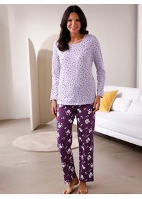 Schlafanzug, Damen, Gr. 44/46, bunt (flieder, traube, bedruckt), 100% Baumwolle, Homewear-Sets Schlafanzug