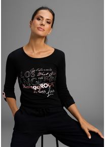 Langarmshirt Kangaroos, Damen, Gr. 44/46, schwarz, Rippware, Obermaterial: 100% Baumwolle, bedruckt, kontrastfarbene Details, unifarben mit Farbeinsatz, sehr figurbetont h&uuml;ftbedeckend, Rundhals, Shirts Langarmshirt, sehr figurbetonte Passform, aus dehnbarer Rippware, Topseller